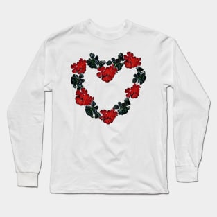 Floral love heart red and green Long Sleeve T-Shirt